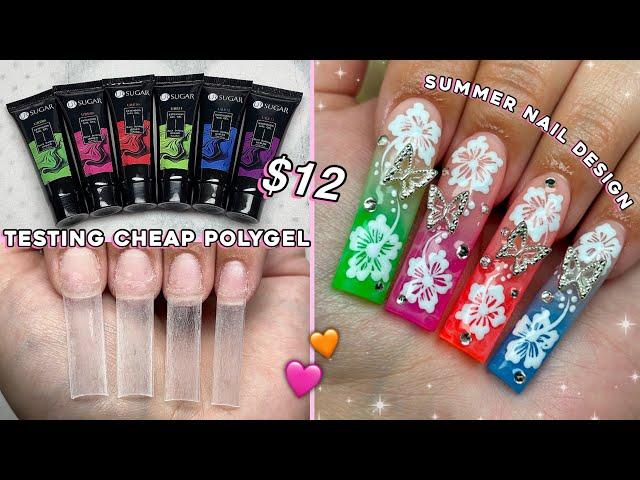 TESTING CHEAP POLYGEL FROM AMAZON! NEON OMBRE POLYGEL NAILS & SUMMER NAIL DESIGN️ | Nail Tutorial