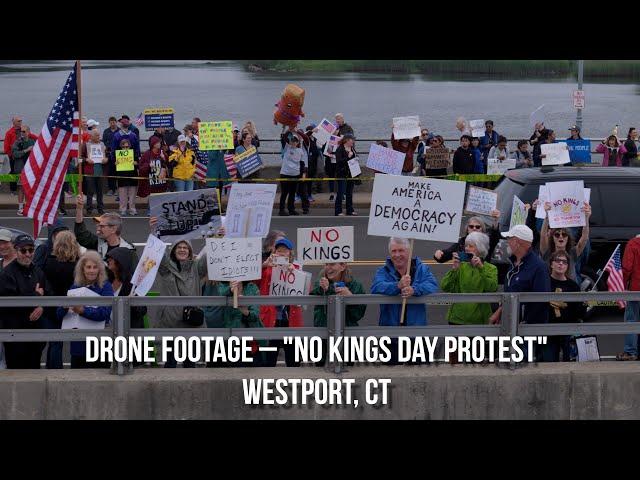 Drone Footage - No Kings Day Protest - Westport, CT - Stock Footage People Protesting