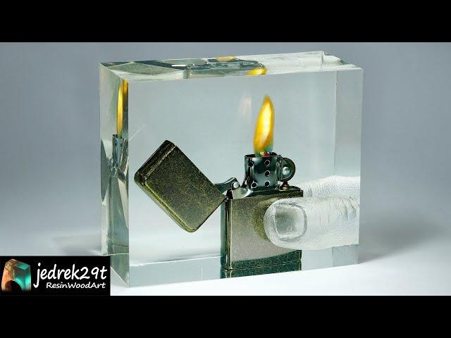 Making a Burning ZIPPO Lighter in clear Epoxy Resin !