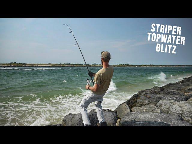 INSANE Striped Bass TOPWATER BLITZ -  In Search of Fall Run Stripers - Surf Fishing Long Island