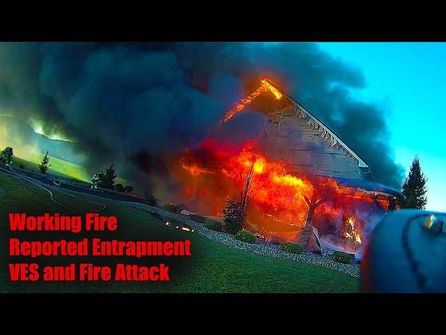 Working Fire with Reported Entrapment | VES and Fire Attack | Engine 4-45 Helmet Cam