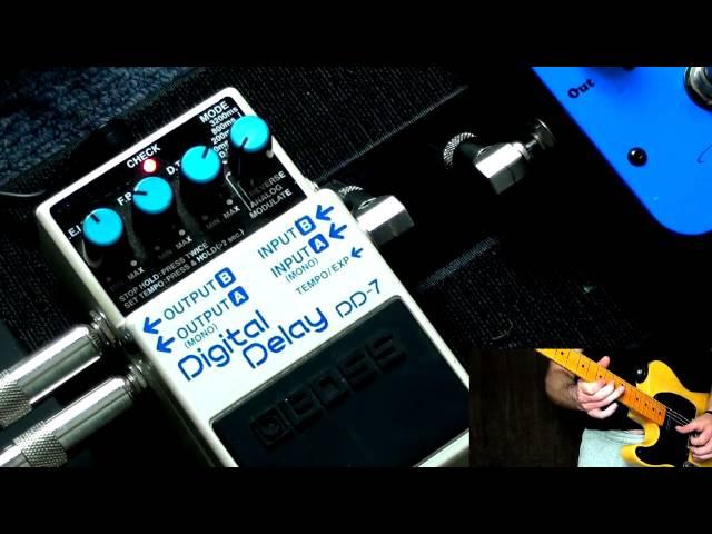 BOSS DD-7 Digital Delay Pedal in Stereo with Two Amps.