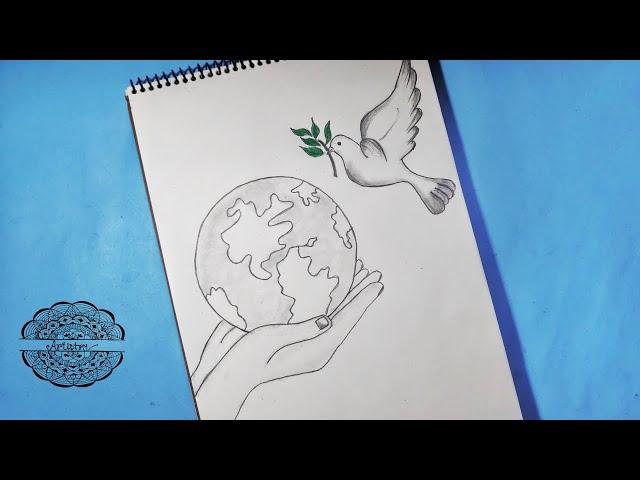 Peace day drawing with pencil sketch for Beginners || How to draw World Peace Day poster