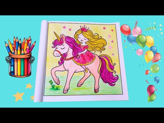 Princess & Unicorn Coloring Page | Mini Coloring Book For Kids | Coloring Fun for Children