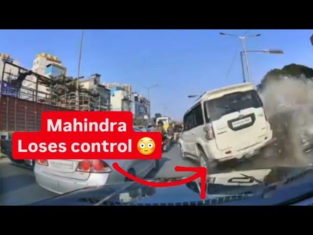 Mahindra loses control and ploughs into several vehicles