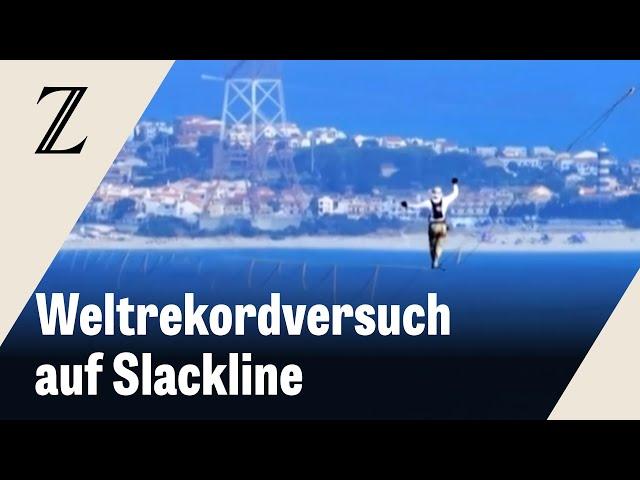 Extremsportler überquert Meerenge von Messina auf Slackline