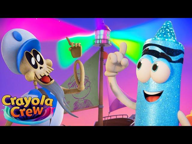 Neon Colorful Lights for a Skeleton Ship! | Crayola Crew | Fun & Imaginative Cartoons for Kids