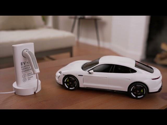 Sharper Image Toy RC Porsche Taycan Turbo S Electric Car With LED Lights and USB-C Charging Station