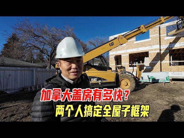 埃德蒙顿冬季盖房实录，三周时间，两套房的框架就搭建好了！｜加拿大盖房