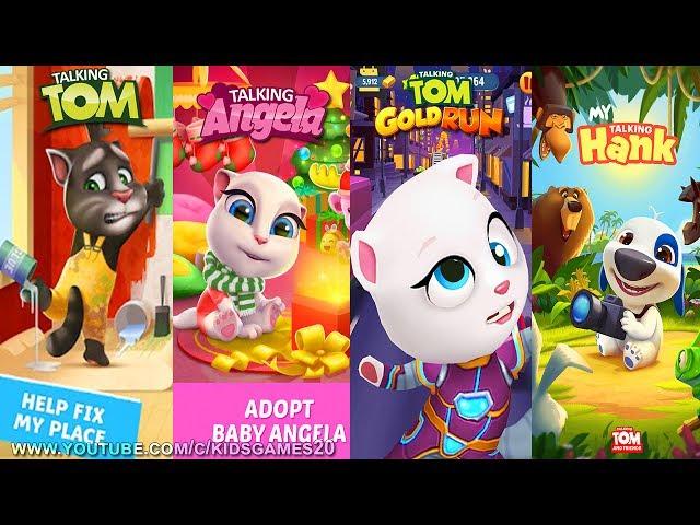 My Talking Hank vs My Talking Tom vs My Talking Angela vs Talking Tom Gold Run (Gameplay)