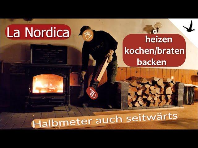 Kamin Ofen La Nordica EVO aus Italienfür Halbmeter Holz auch seitwärts befüllbar