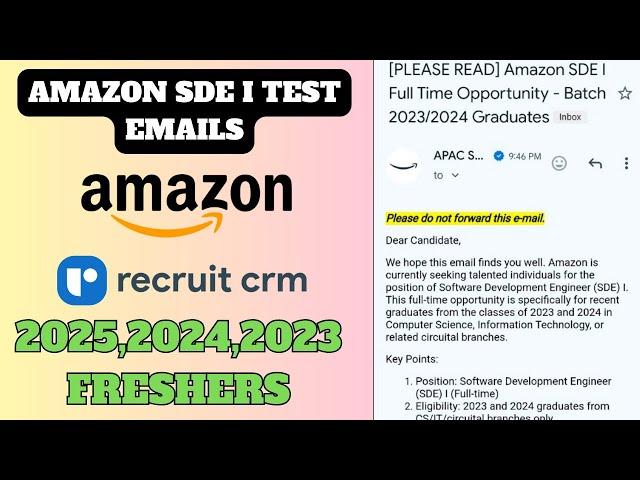 AMAZON SDE I TEST EMAILS | Don't Get Confuse | 2025, 2024, 2023 Freshers Apply Now