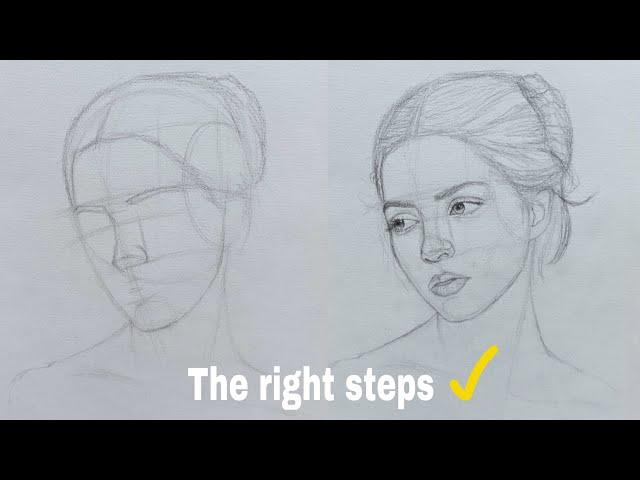 How to draw a portrait using Loomis method - realistic face