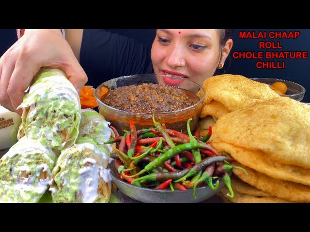 Eating SPicy Chole Bhature, Malai Chaap Roll, Chilli, Gulab Jamun | Indian Street Food Eating Show