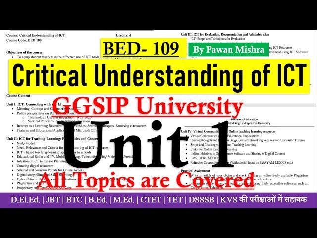 Critical Understanding of ICT | Unit 1 | B.Ed. Semester 1 | By Pawan Mishra