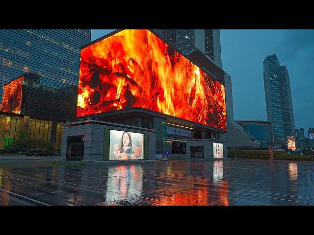 Seoul Walk through the Gangnam Teheran Street on a Rainy Night | Korea Ambience Sounds 4K HDR