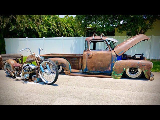 Vintage Bobber Motorcycle & Ratrod Chevy Truck - Generation Oldschool & After Hours Bikes