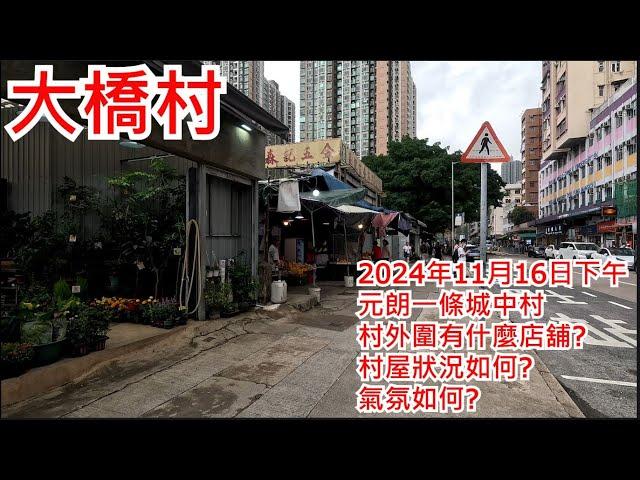 大橋村 2024年11月16日 元朗一條城中村 村外圍有什麼店舖? 村屋狀況如何? 氣氛如何? Tai Kiu Tsuen Yuen Long Hong Kong Street View@步行街景