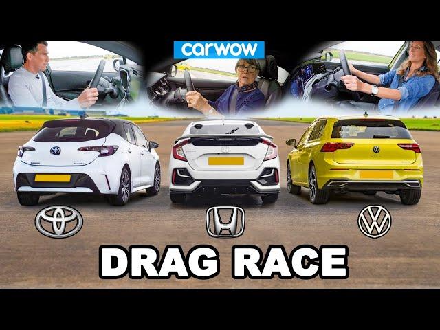 VW Golf v Toyota Corolla v Honda Civic - DRAG RACE *Mat v Mum v Girlfriend*