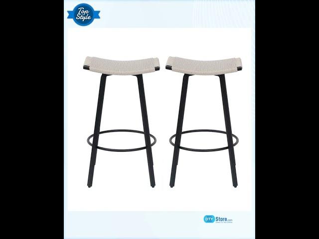 Counter Height Bar Stools Backless Handwoven Kitchen Dining Chairs with Round Footrest Set of 2 P...