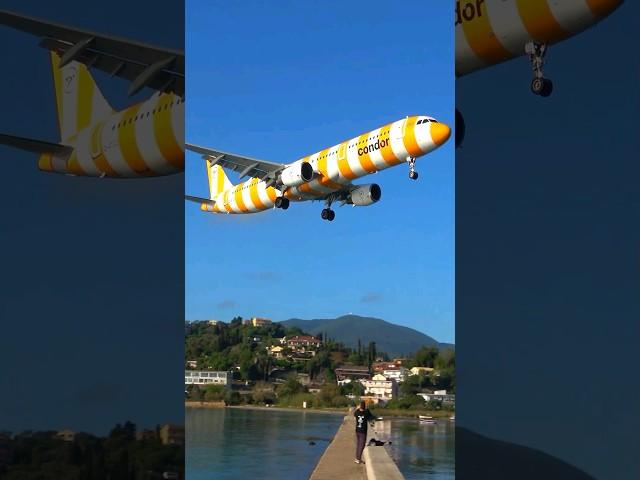 Corfu Airport Landing: Condor A321 with orange striped Socks