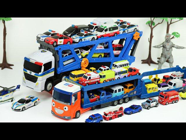 월드카 경찰 캐리어카와 타요 롱캐리어카 합동작전! Wolrd Car Police carrier truck with Tayo long carrier cars