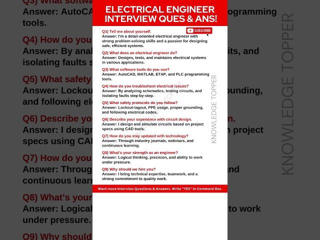 Electrical Engineer Interview Questions and Answers | Electrical Engineering Interview Questions