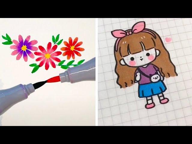 Simple Drawing Tricks & Techniques! How to Draw Easy with Markers! Drawings Ideas for Beginners