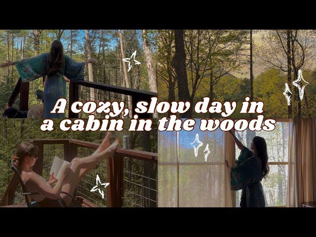 A cozy, slow day in a cabin in the woods! Cozy vlog, slow living vlog, cozy cabin stay, cabin tour