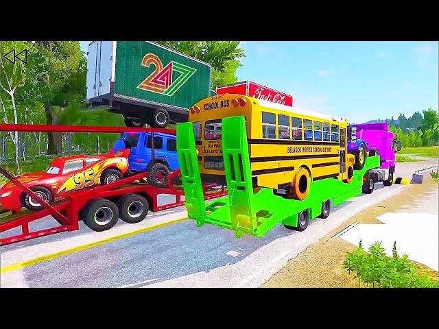 Double Flatbed Trailer Truck Vs Speedbumps Train Vs Cars Beamng.drive In Reverse!  #379