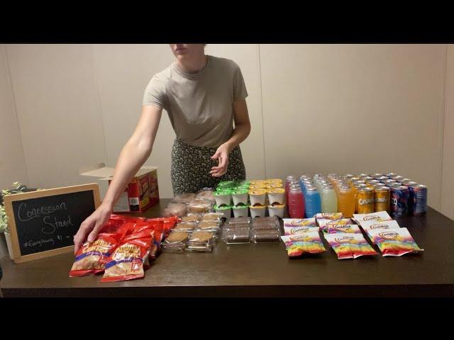 asmr | organizing a concession stand & displaying tasty snacks / plastic crinkles / minimal talking