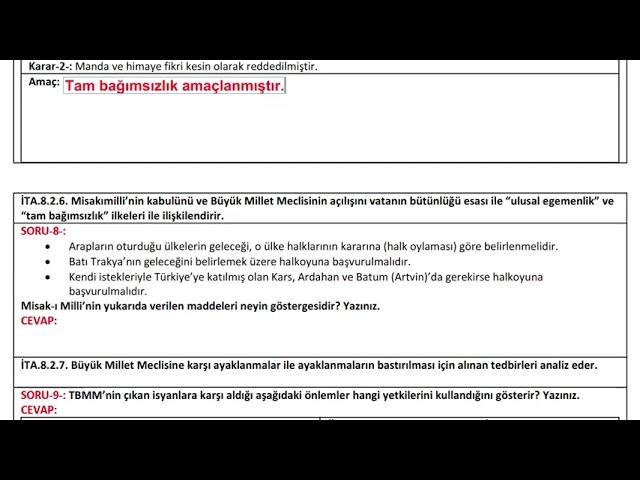 2024-2025 EĞİTİM ÖĞRETİM YILI 8. SINIF İNKILAP TARİHİ 1. DÖNEM 2. AÇIK UÇLU ORTAK YAZILI ÇÖZÜMLERİ