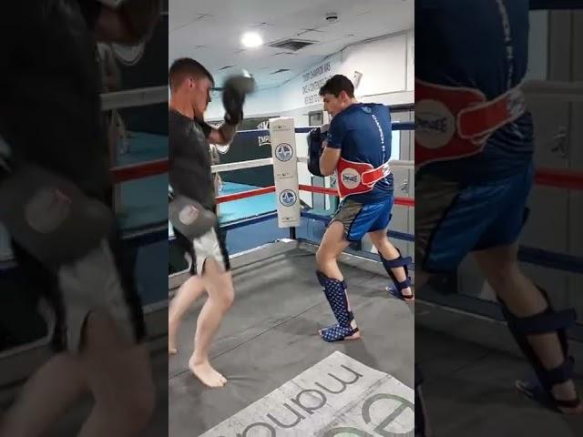 Kickboxing combination work on the pads. Good technique takes time and repetition!