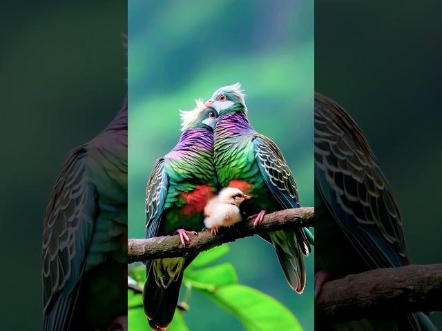 Loving Doves with Their Chicks | Beautiful Bird Family on Branch | #Birds #Nature #Shorts #wildlife