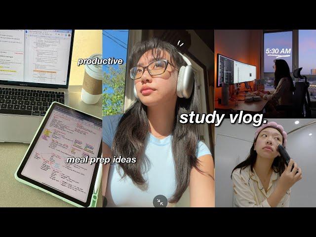 STUDY VLOG  waking up at 5AM, productive days in my life, skincare routine & meal prep ideas