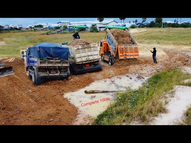 Perfectly full video!! Start to complete 100% work delete pond upland by dozer D31 with dump truck