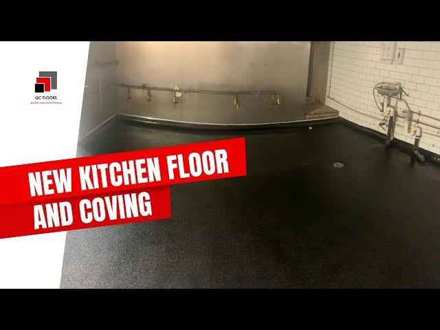 Worn Kitchen Floor With Pooling Water Issues Transformed With Commercial Epoxy Flooring System