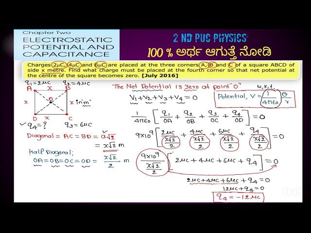 Electrostatic Potential Problems | 2nd PUC | Physics | 2023 Exam | Easy Method in kannada |