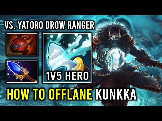 How to Play Offlane Kunkka Against Yatoro Drow Ranger in 7 34e with 1v5 Full Tank Heart BM Dota 2