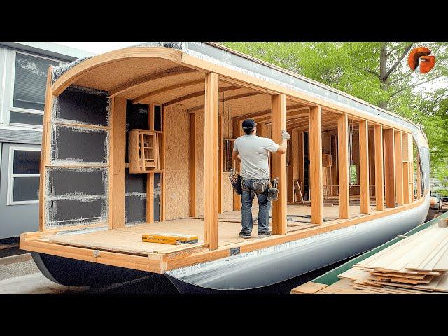 Man Builds Incredible Houseboat for Family | Start to Finish Build by @adrianwoodworm