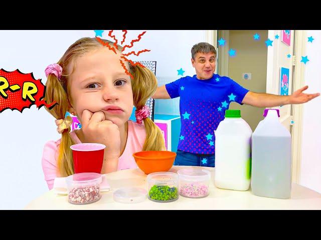 Nastya herself prepares slime for children