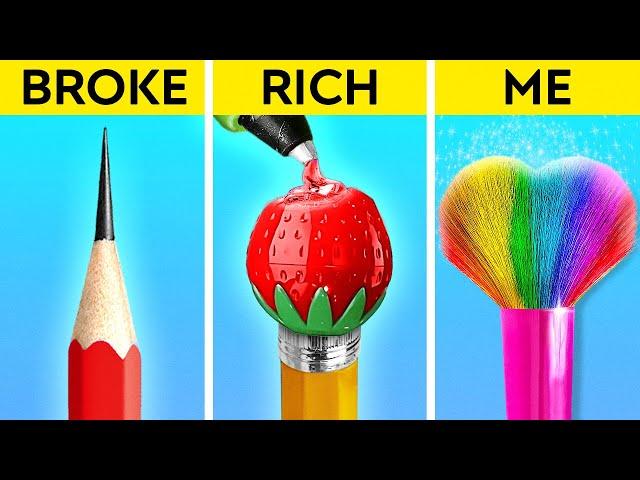 SUPER RICH VS RICH VS BROKE DRAWING CHALLENGE || Easy Tricks by 123GO!