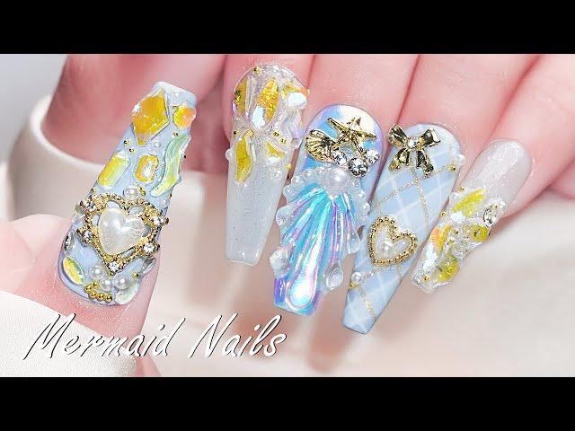 Mermaid Nails ‍️🪸🫧 3D Effect Nail Art / Nail Art / Self Nail / Nail ASMR