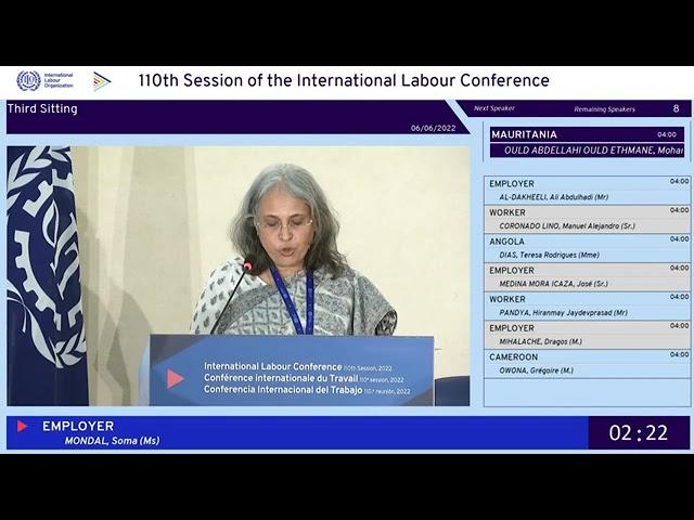 Smt Soma Mondal, Chairman, SAIL addressed the 110th Session of the International Labour Conference