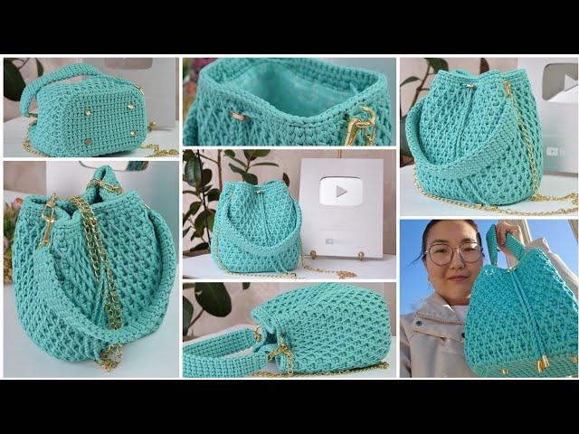 Crocheted Torba bag with Honeycomb pattern and solid bottom + lining and strap