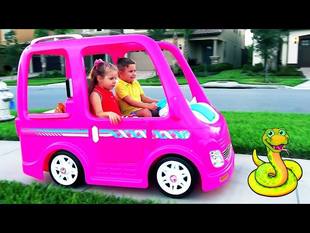 ダイアナとバービーのおもちゃの車 - キャンプカーで大冒険 Barbie car adventure Diana & Roma