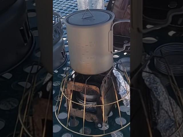Making tea with my Lixada folding stove & Toaks titanium 750 ml. Titanium pot.
