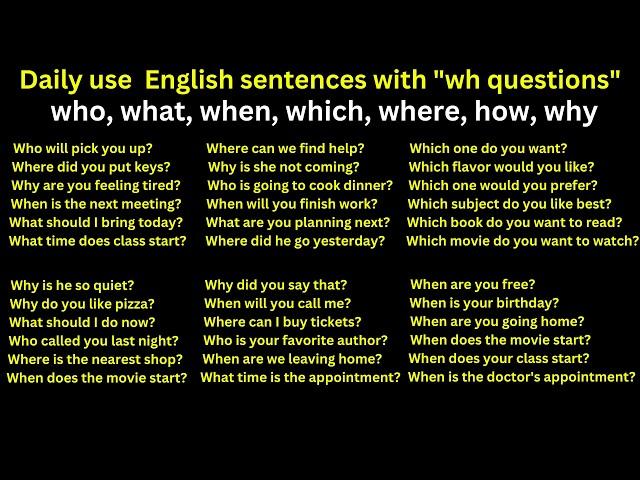 500 Essential for Daily use  English sentences with 'WH questions' | Daily English speaking practice