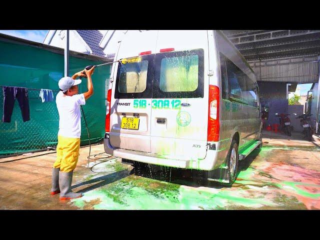 Cleaning a Dirty 16-Seat Tourist Van After a Long Road Trip - Satisfying Viewers