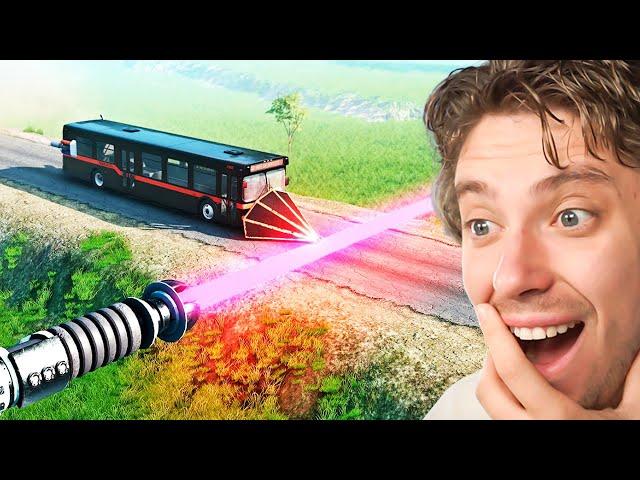 Reacting To Cars vs Giant Lightsaber!! (beamNG)